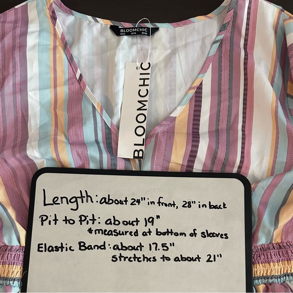 BloomChic Striped V-Neck Blouse - Picture 11 of 12